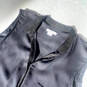 Helmut Lang Sleeveless Barbell Closure Leather Collared Sheer Top sz s